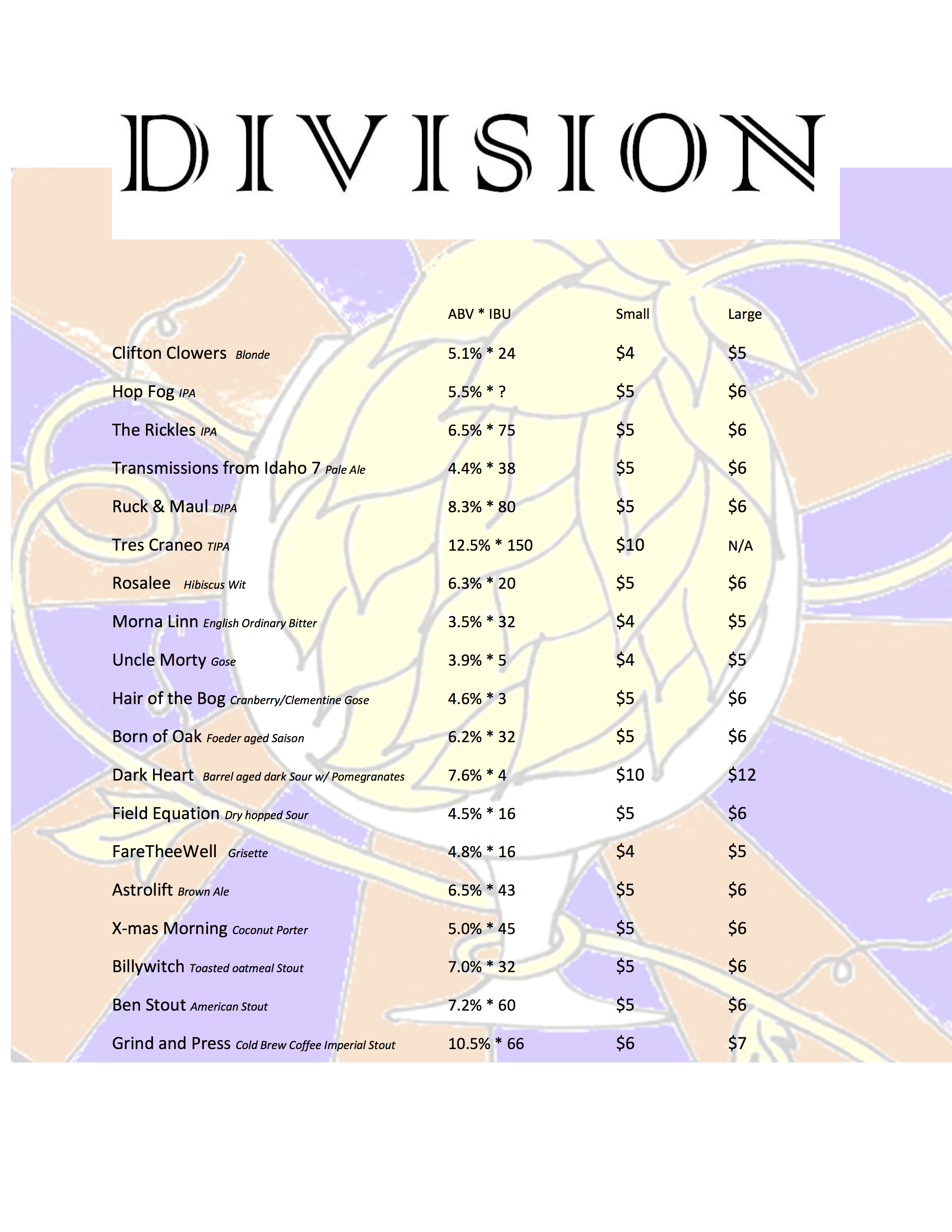 Division Beer Pricing