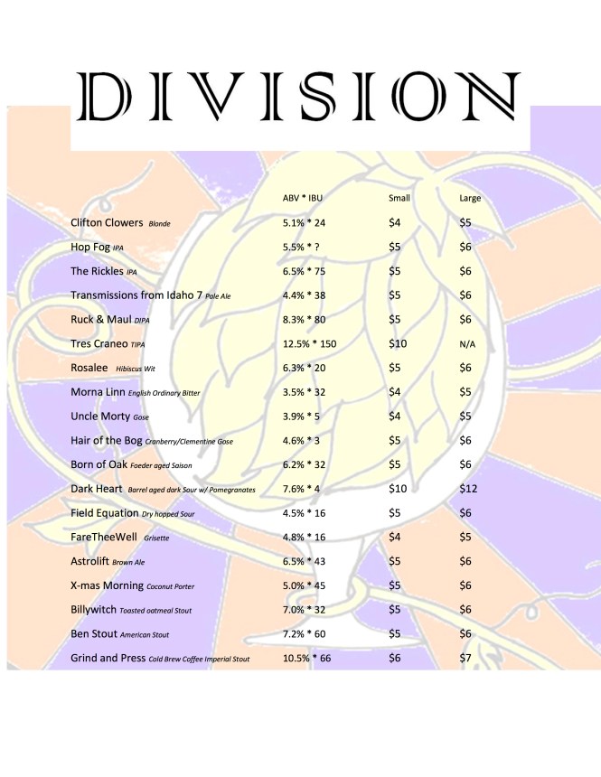 Division Beer Pricing