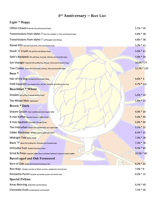 3rd Anni Beer Menu 2018